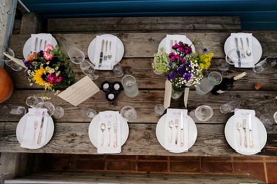 Overhead view of a plated table setting